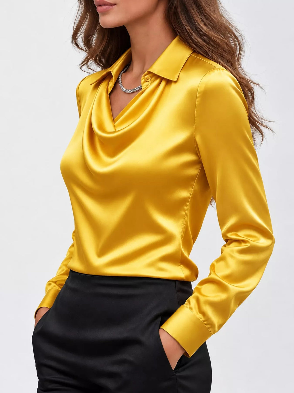 Full Size Satin Cowl Neck Blouse Plus Size - Dressed.