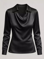 Full Size Satin Cowl Neck Blouse Plus Size - Dressed.