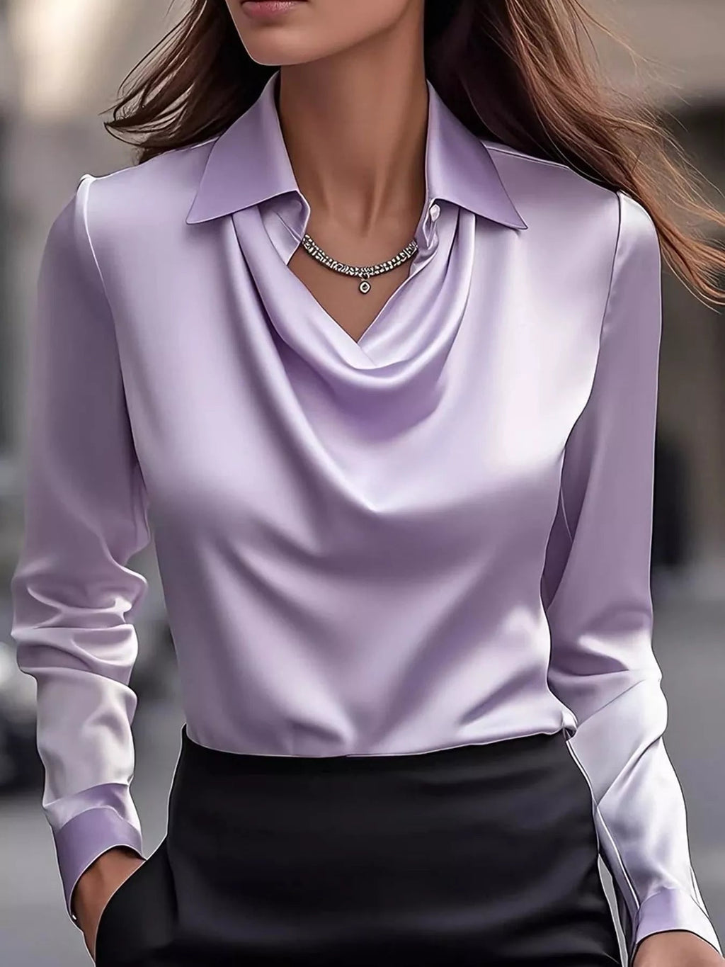 Full Size Satin Cowl Neck Blouse Plus Size - Dressed.