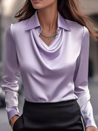 Full Size Satin Cowl Neck Blouse Plus Size - Dressed.