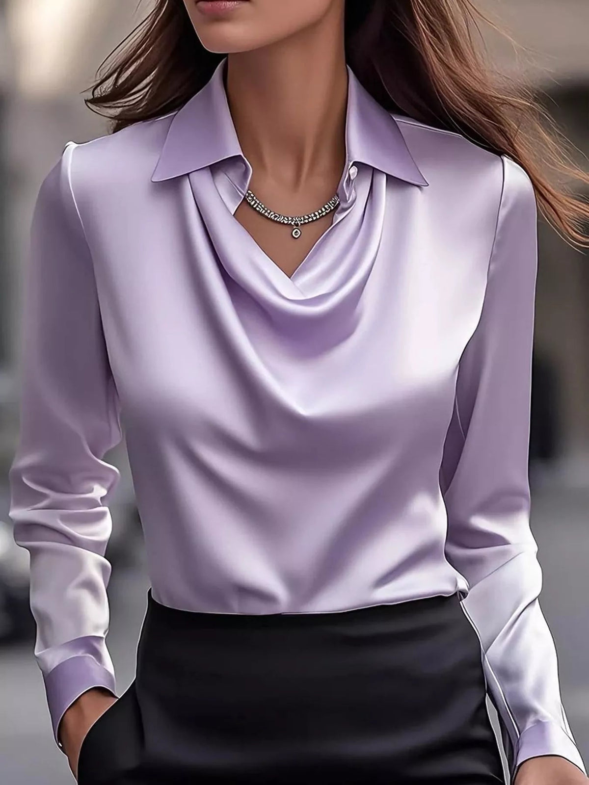 Full Size Satin Cowl Neck Blouse Plus Size - Dressed.
