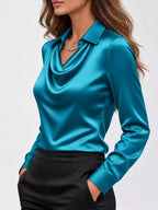 Full Size Satin Cowl Neck Blouse Plus Size - Dressed.