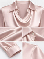 Full Size Satin Cowl Neck Blouse Plus Size - Dressed.