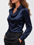 Full Size Satin Cowl Neck Blouse Plus Size - Dressed.