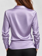 Full Size Satin Cowl Neck Blouse Plus Size - Dressed.