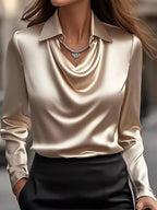 Full Size Satin Cowl Neck Blouse Plus Size - Dressed.