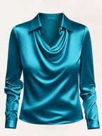 Full Size Satin Cowl Neck Blouse Plus Size - Dressed.