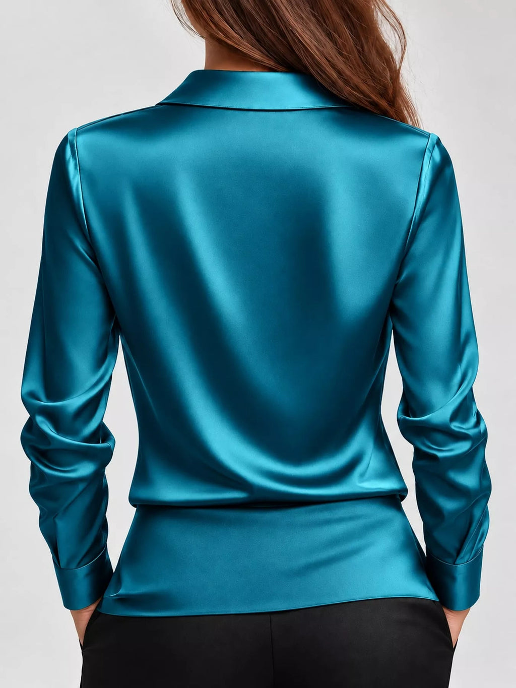 Full Size Satin Cowl Neck Blouse Plus Size - Dressed.