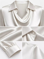 Full Size Satin Cowl Neck Blouse Plus Size - Dressed.