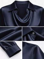 Full Size Satin Cowl Neck Blouse Plus Size - Dressed.