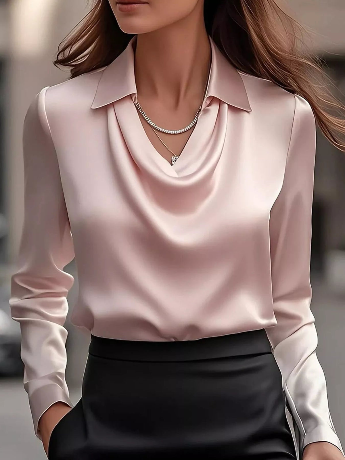 Full Size Satin Cowl Neck Blouse Plus Size - Dressed.