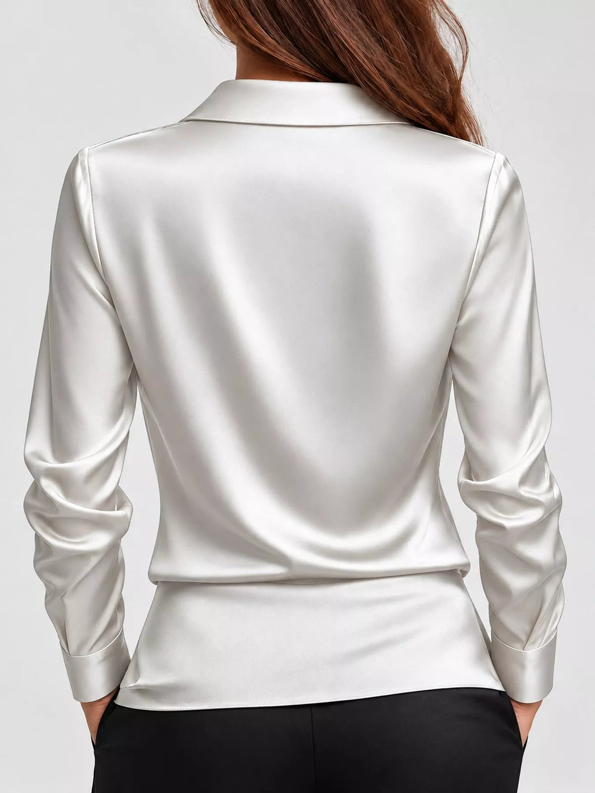 Full Size Satin Cowl Neck Blouse Plus Size - Dressed.