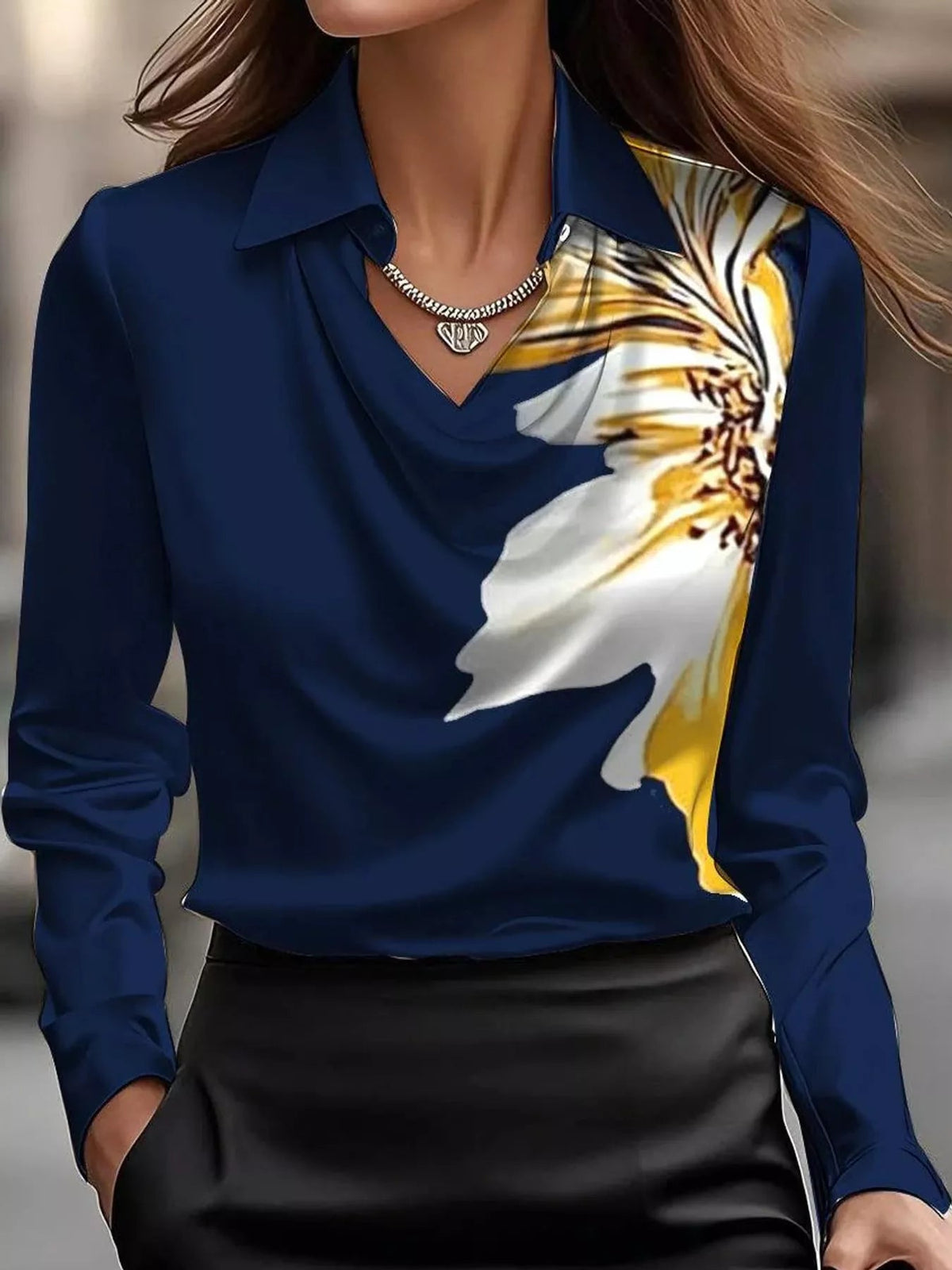 Full Size Satin Cowl Neck Blouse Plus Size - Dressed.