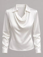 Full Size Satin Cowl Neck Blouse Plus Size - Dressed.
