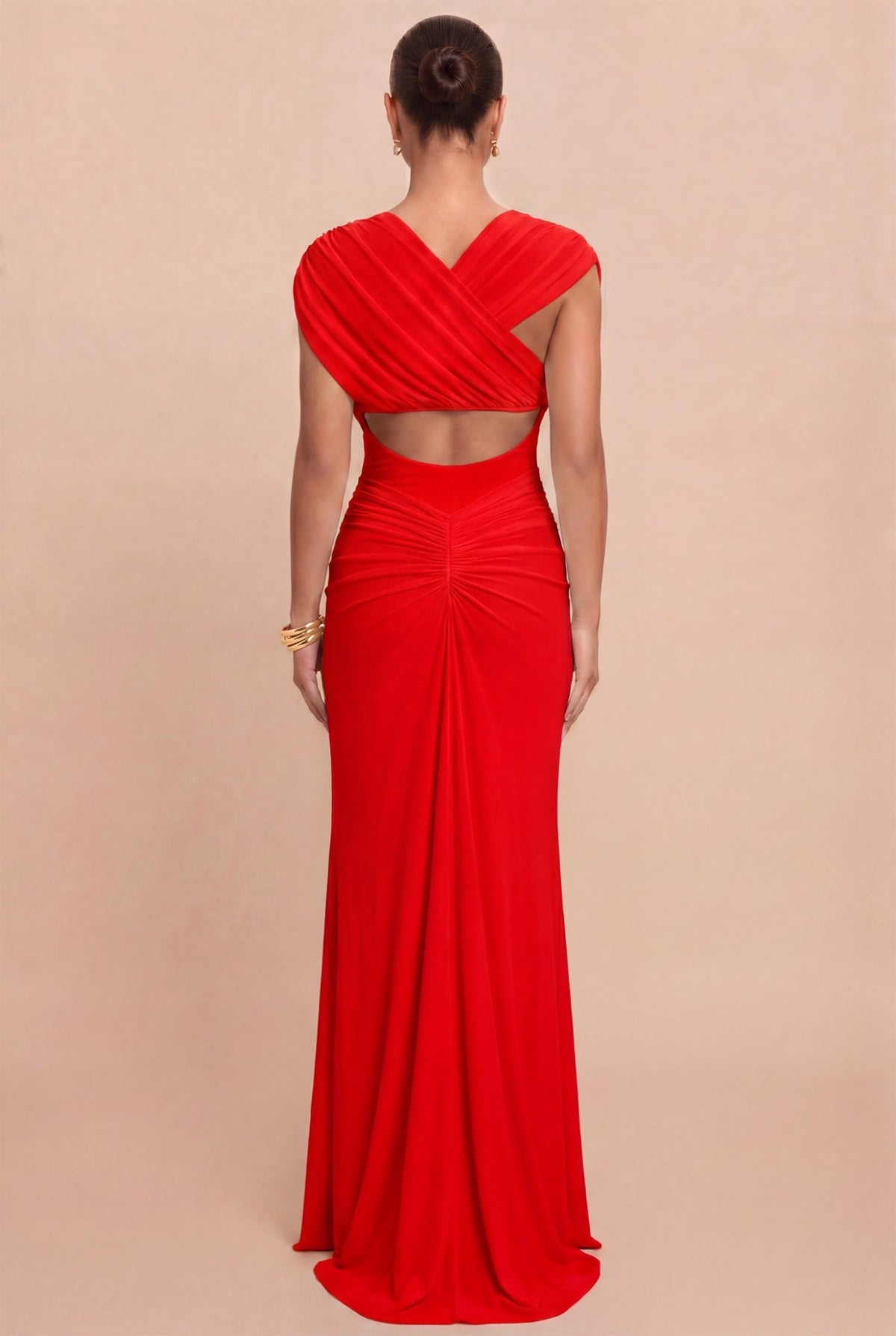 Gathered Detail Drape Gown — Red | Luxxel - Dressed.