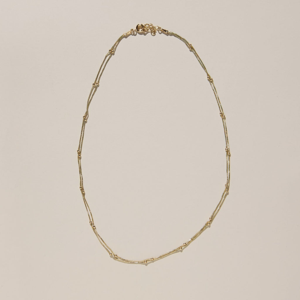 Gold Waterproof Double Layer Saturn Chain Necklace - Dressed.