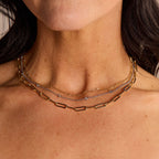 Gold Waterproof Double Layer Saturn Chain Necklace - Dressed.