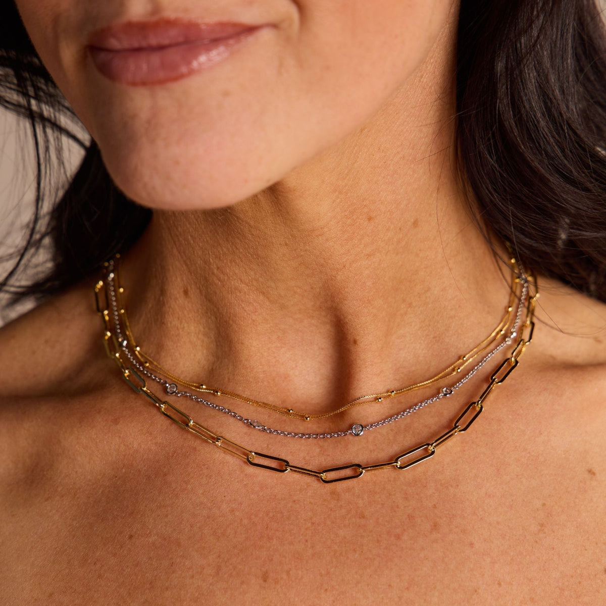 Gold Waterproof Double Layer Saturn Chain Necklace - Dressed.