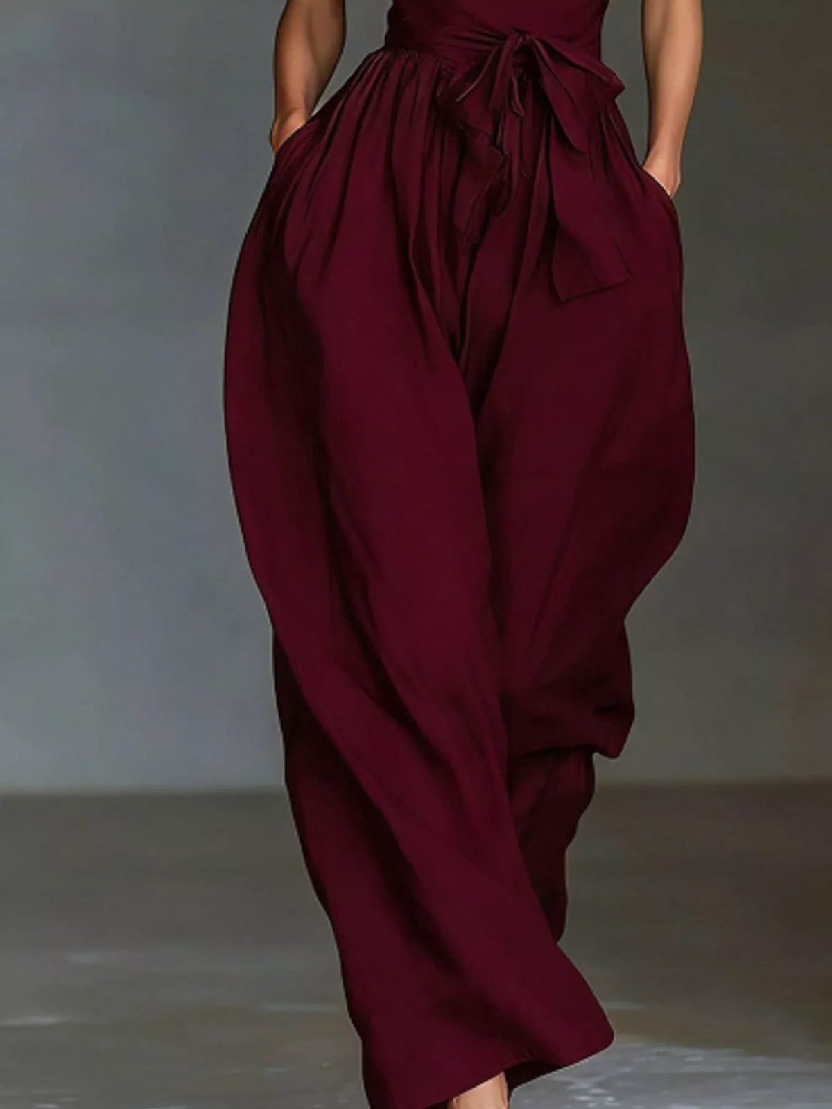 Halter Neck Wide-Leg Jumpsuit with Waist-Tie Detail - Dressed.