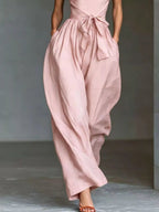 Halter Neck Wide-Leg Jumpsuit with Waist-Tie Detail - Dressed.