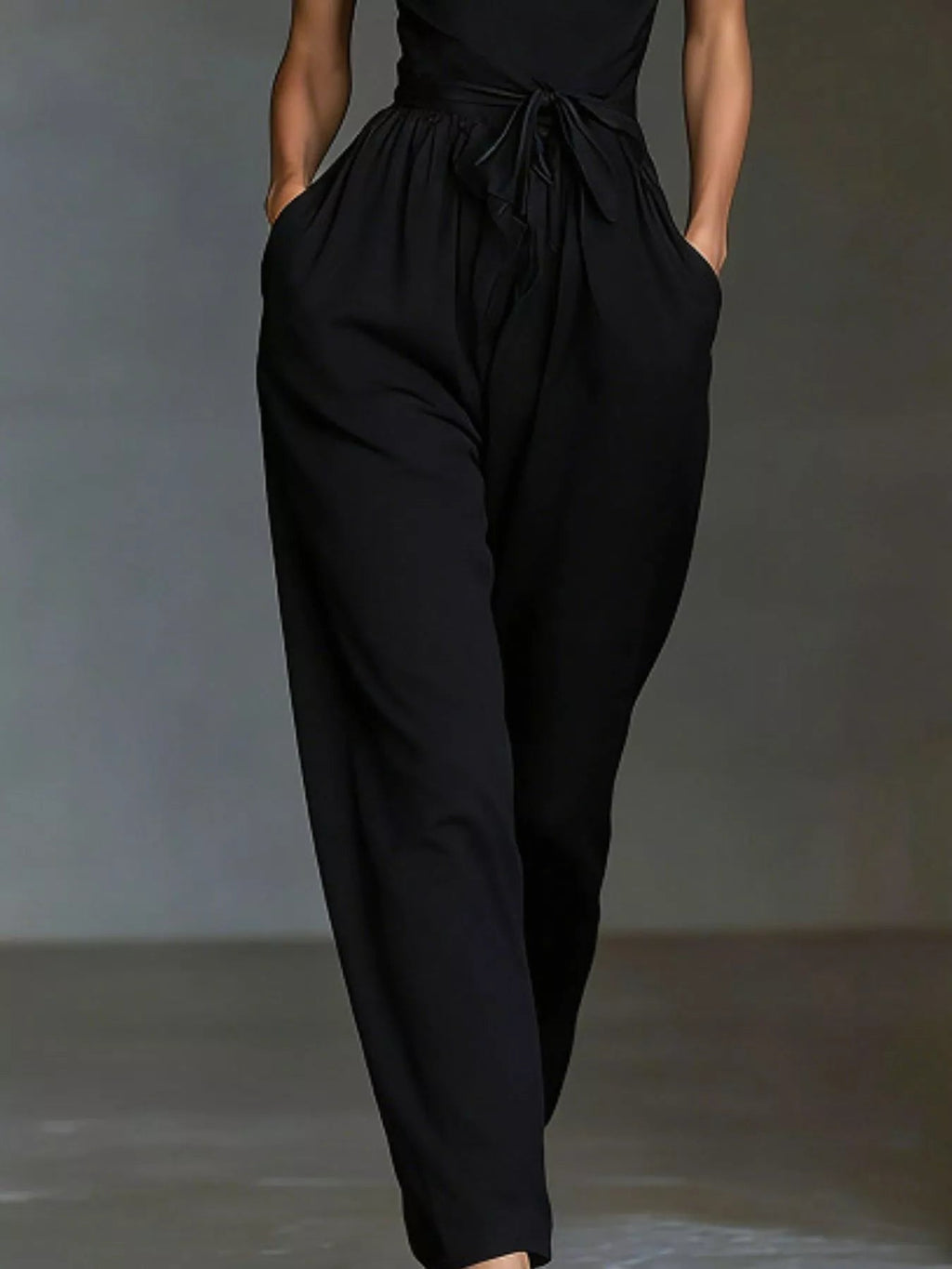 Halter Neck Wide-Leg Jumpsuit with Waist-Tie Detail - Dressed.