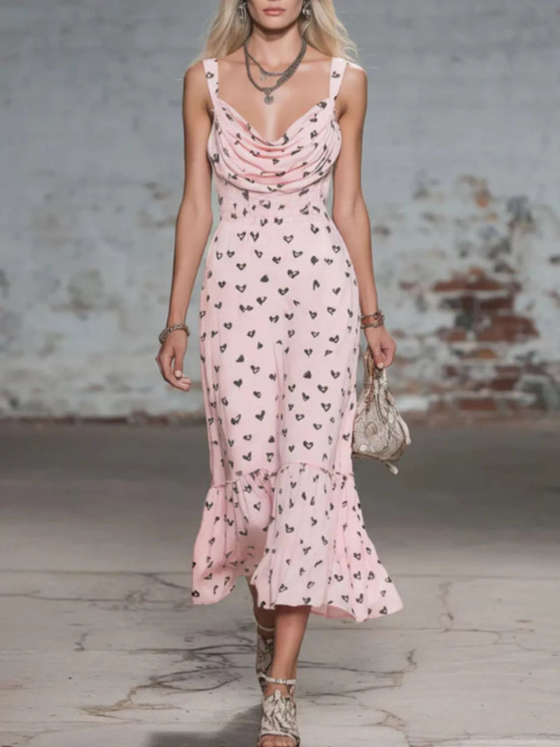 Heart-Print Cowl Neck Midi Dress — Pink • Inclusive Sizing | Trendsi - Dressed.
