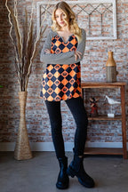 Heimish Full Size Checkered Contrast Striped Long Sleeve T-Shirt - Dressed.