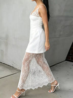 Lace Corset Mini Dress Set with Sheer Overlay - Dressed.