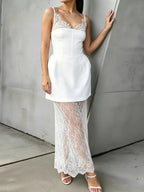 Lace Corset Mini Dress Set with Sheer Overlay - Dressed.