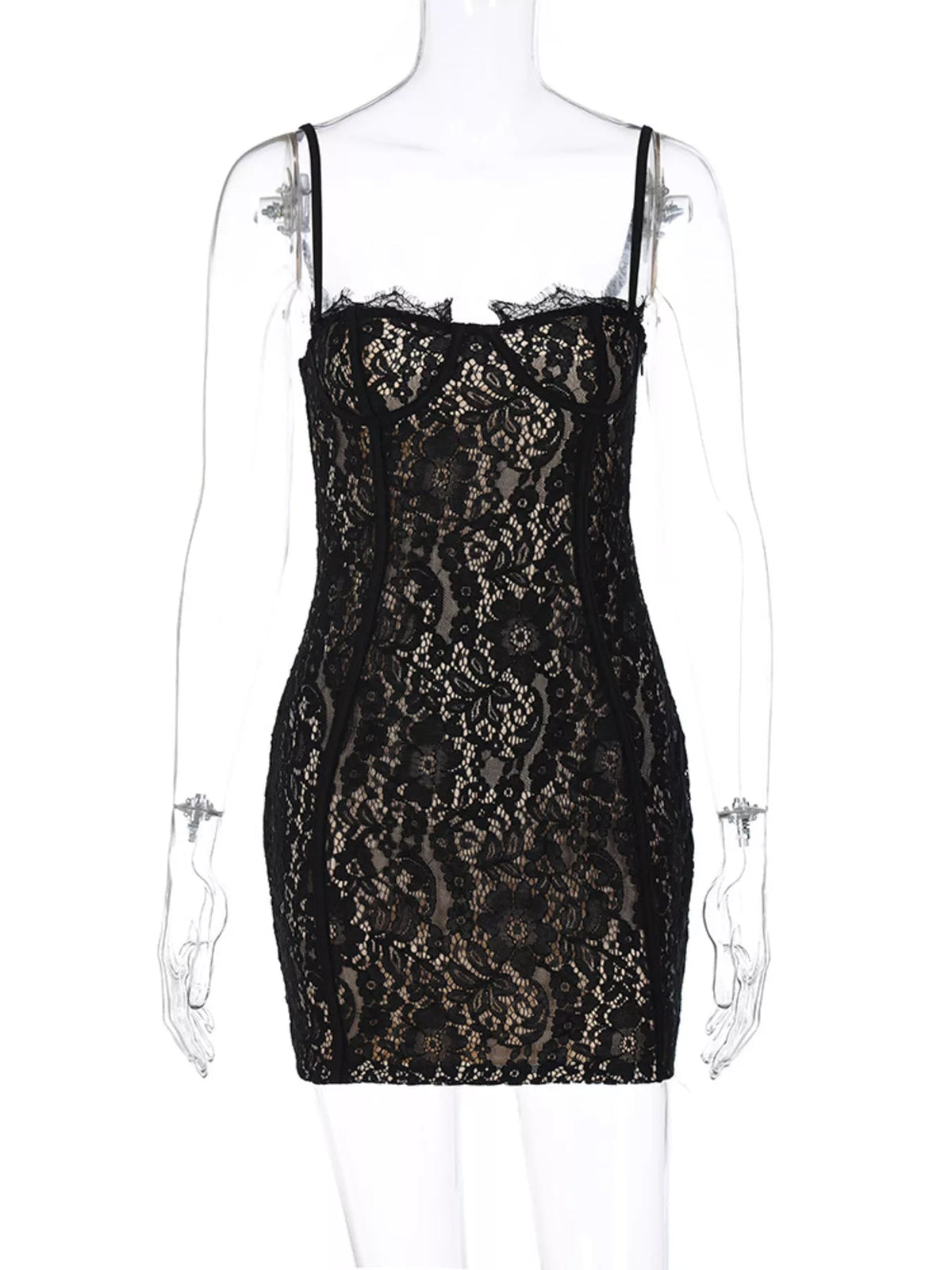 Lace Spaghetti Strap Mini Dress - Dressed.