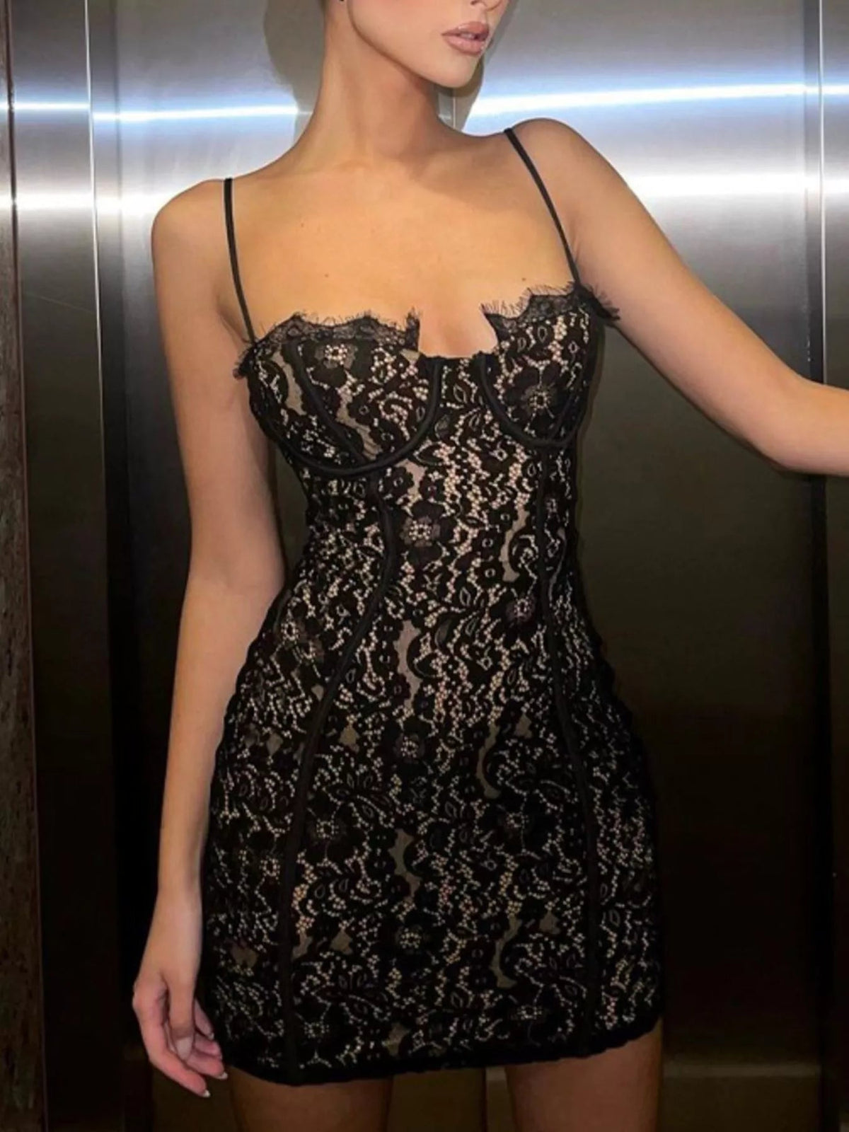 Lace Spaghetti Strap Mini Dress - Dressed.