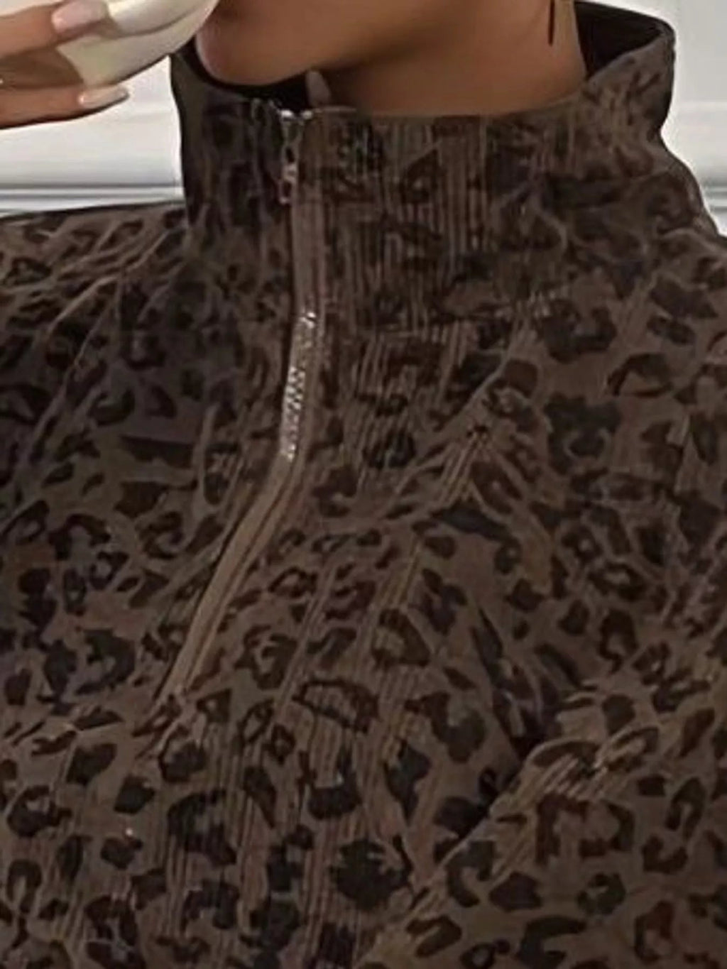 Leopard Print Quarter-Zip Sweatshirt - Dressed.