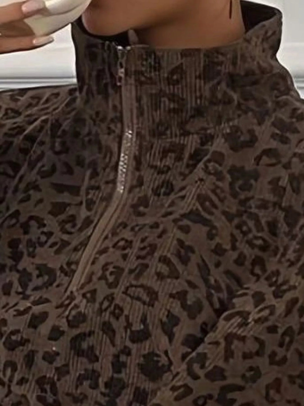 Leopard Print Quarter-Zip Sweatshirt - Dressed.