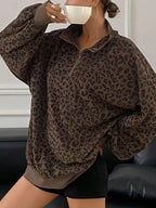 Leopard Print Quarter-Zip Sweatshirt - Dressed.
