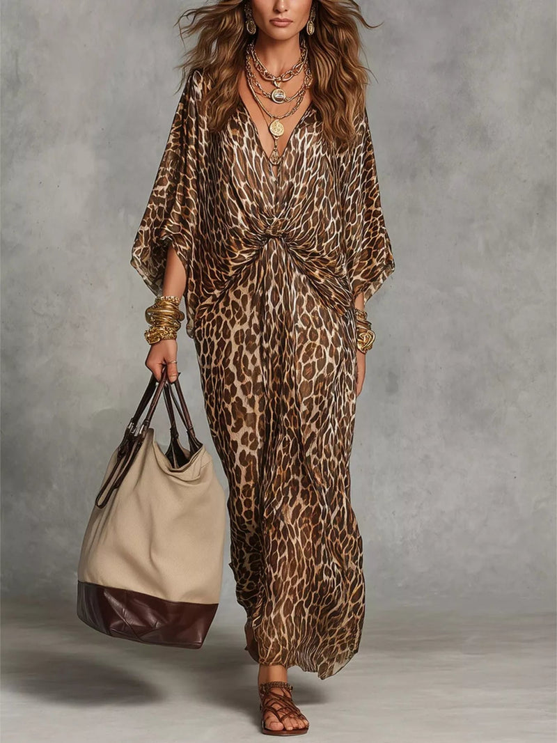 Leopard Print V-Neck Maxi Dress — Leopard • Inclusive Sizing | Trendsi - Dressed.