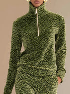 Leopard Velour Quarter-Zip Skirt Set - Dressed.