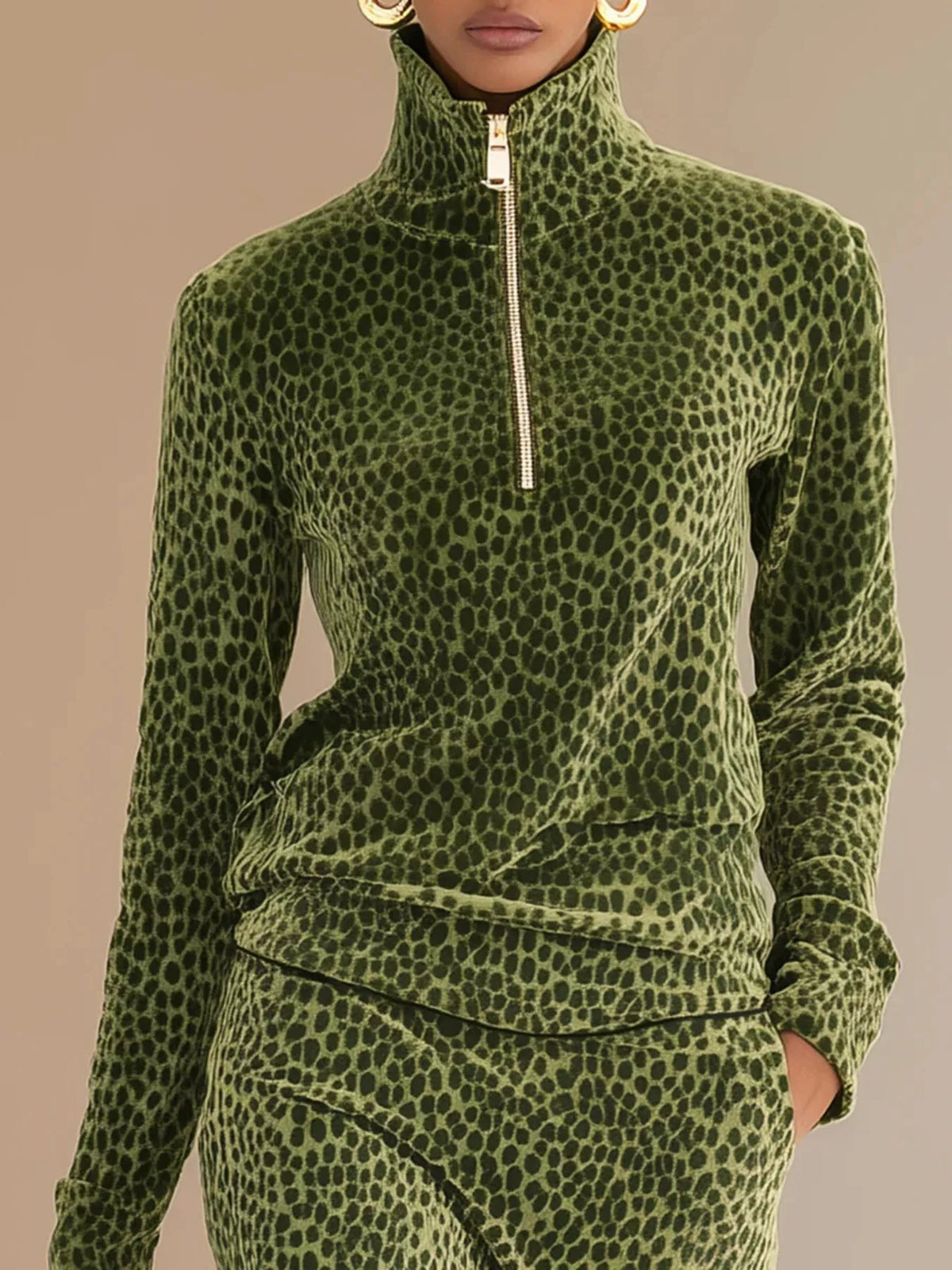 Leopard Velour Quarter-Zip Skirt Set - Dressed.