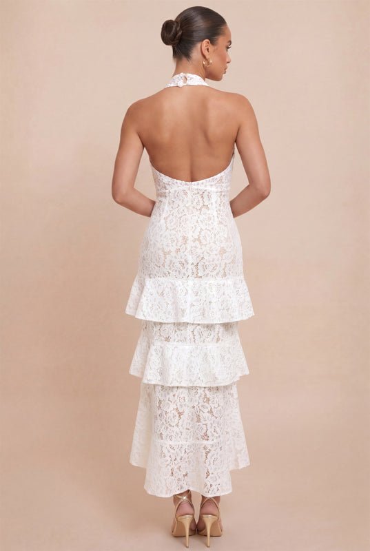 Lisette Bow-Detail Lace Midi Dress — White | Dressed Showroom - Dressed.