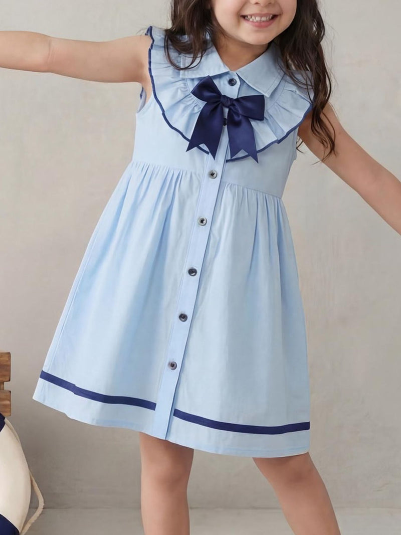 Lucille Bow Button-Front Dress — Sky Blue - Dressed.