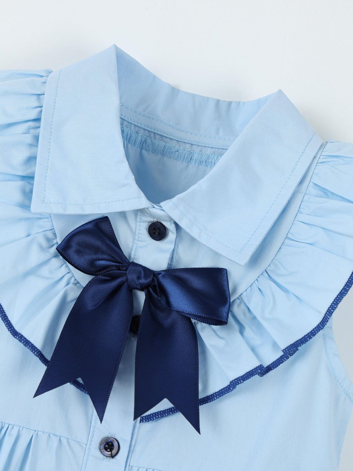 Lucille Bow Button-Front Dress — Sky Blue - Dressed.