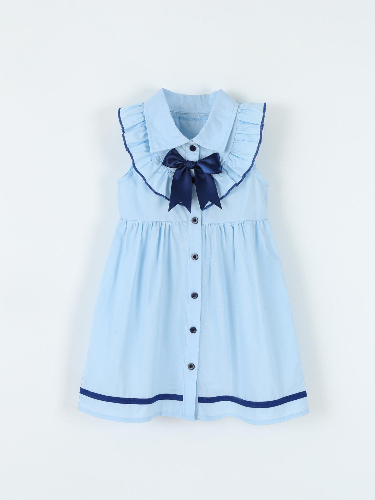 Lucille Bow Button-Front Dress — Sky Blue - Dressed.