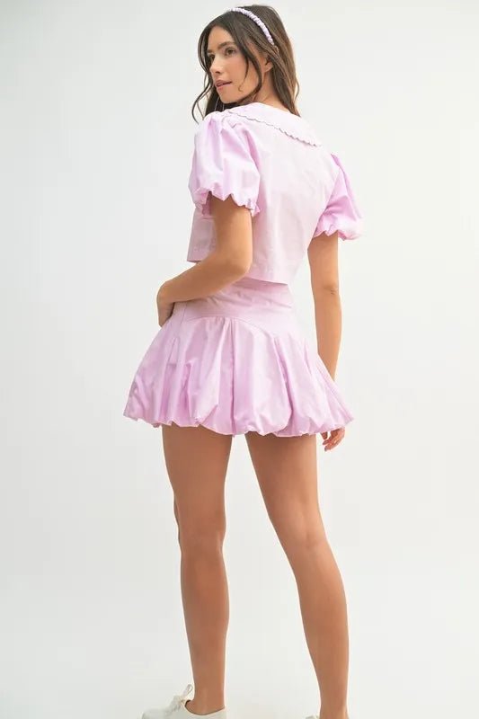 MABLE Puff Sleeve Button Down Top and Bubble Skirt Set - Dressed.