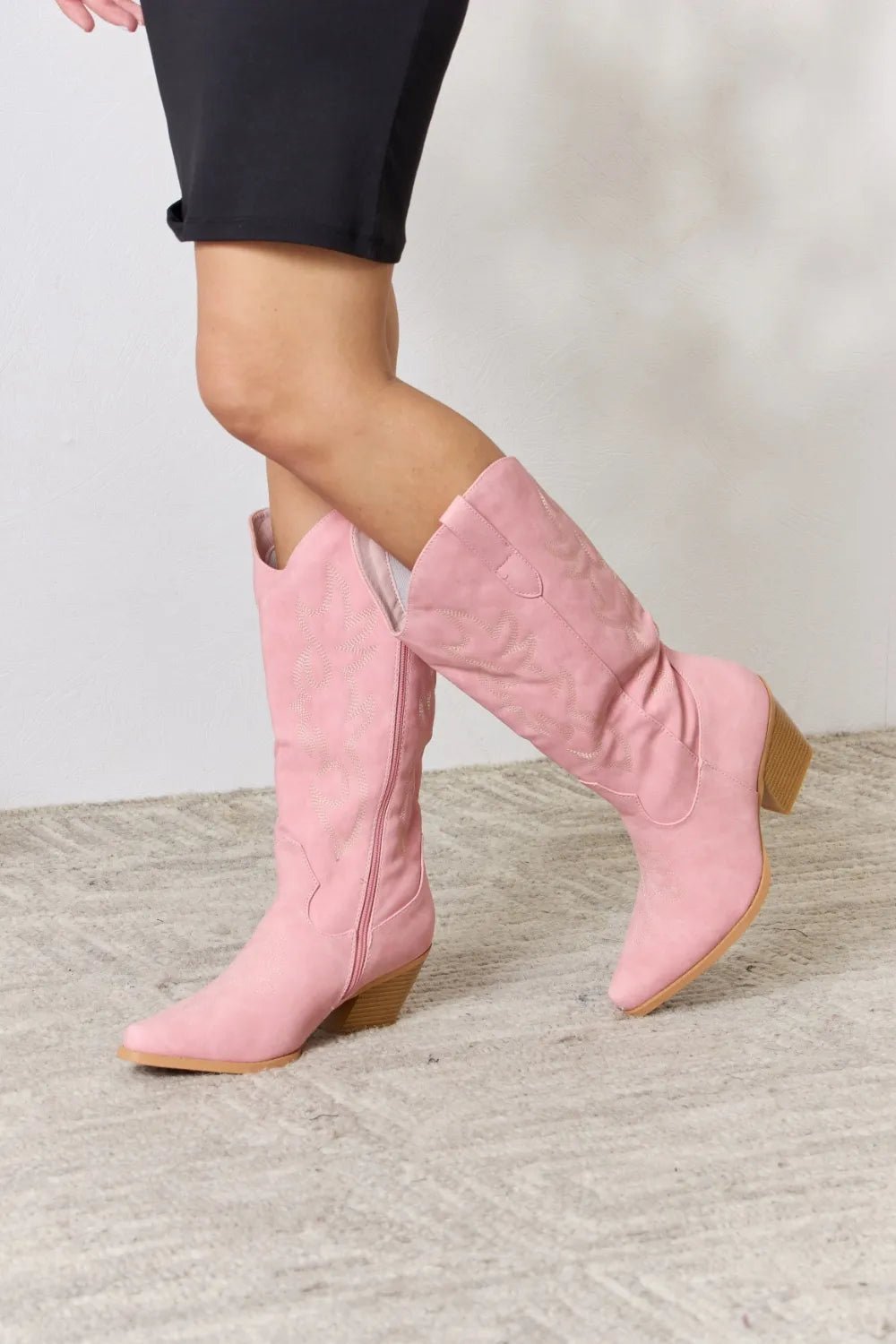 Magnolia Knee-High Western Boots — Pink - Dressed.