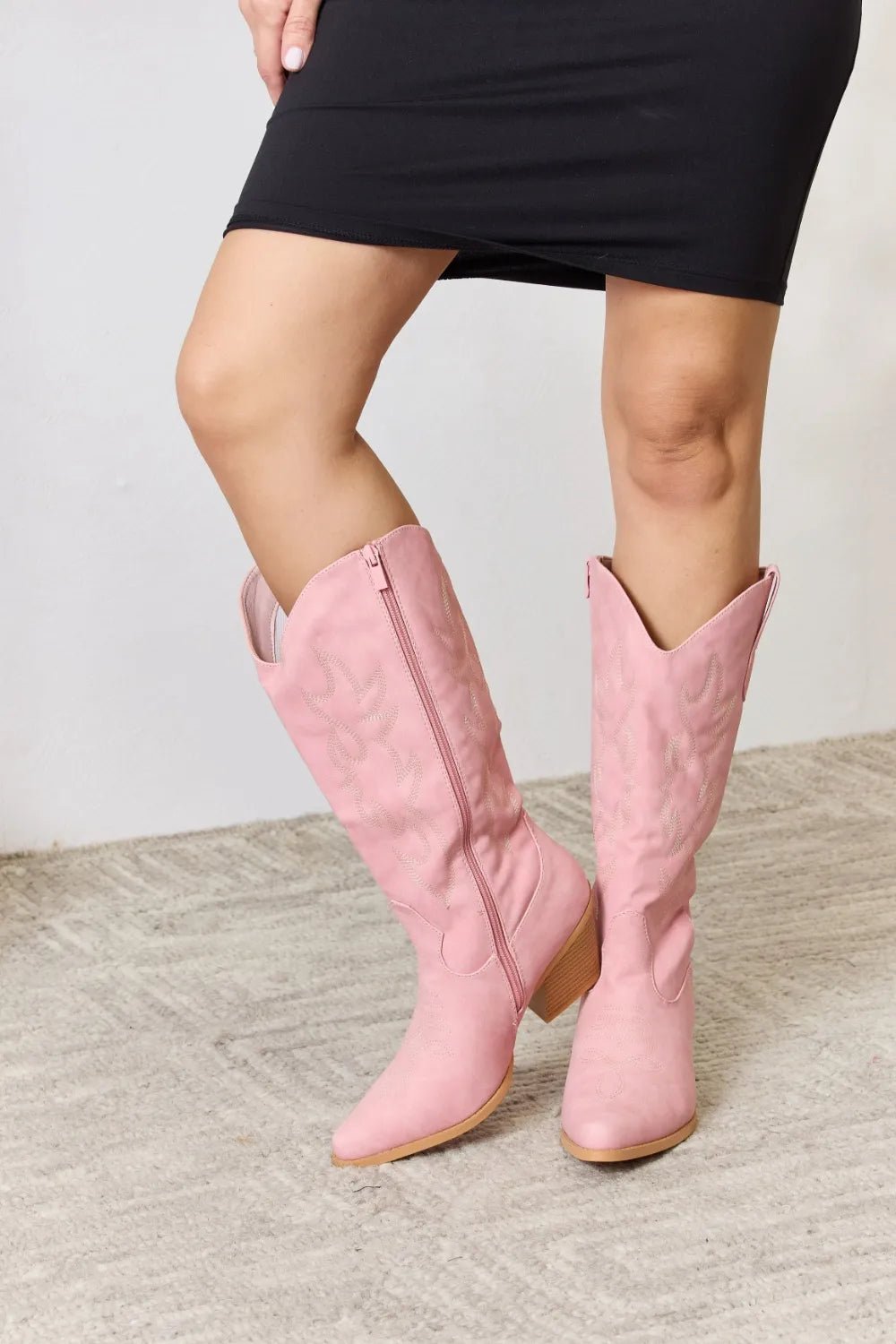 Magnolia Knee-High Western Boots — Pink - Dressed.
