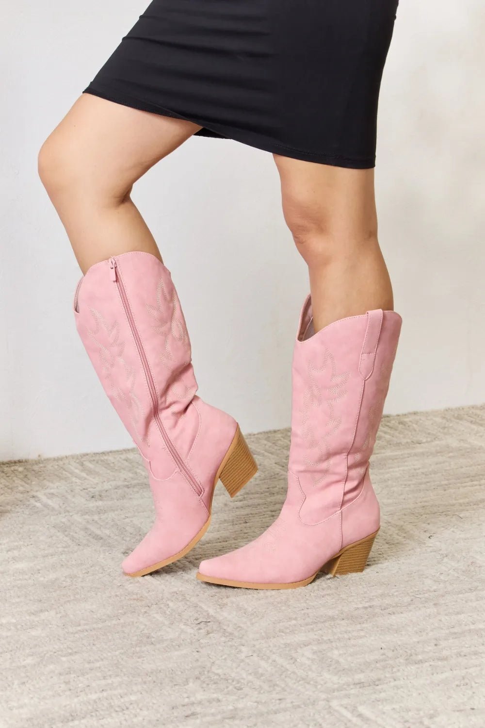 Magnolia Knee-High Western Boots — Pink - Dressed.