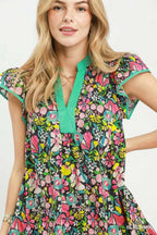 Margaux Floral Flutter-Sleeve Tiered Mini Dress — Black Mix - Dressed.