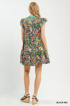 Margaux Floral Flutter-Sleeve Tiered Mini Dress — Black Mix - Dressed.