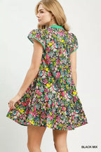 Margaux Floral Flutter-Sleeve Tiered Mini Dress — Black Mix - Dressed.
