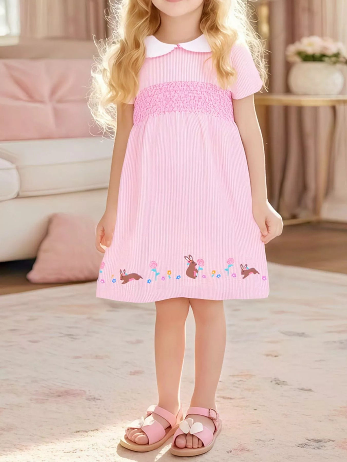Margaux Smocked Short-Sleeve Dress — Dusty Pink - Dressed.