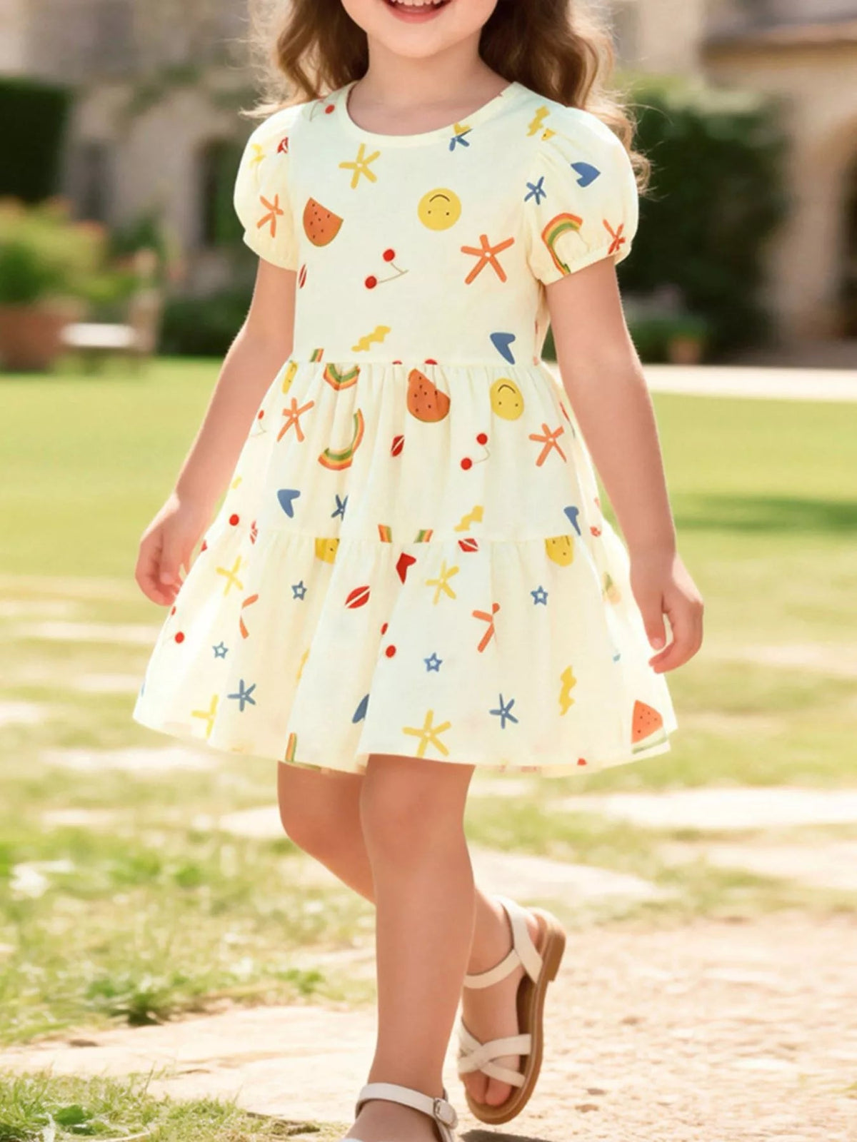 Maribel Printed Tiered Dress — Light Yellow - Dressed.